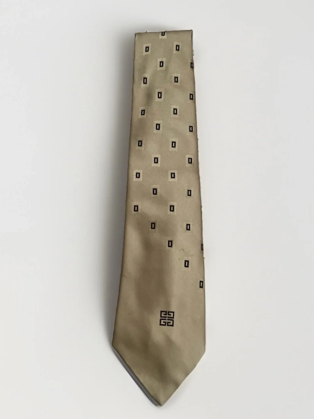 Givenchy Vintage Mens‎ Designer Tie Beige Geometric Classic Luxury Retro Necktie